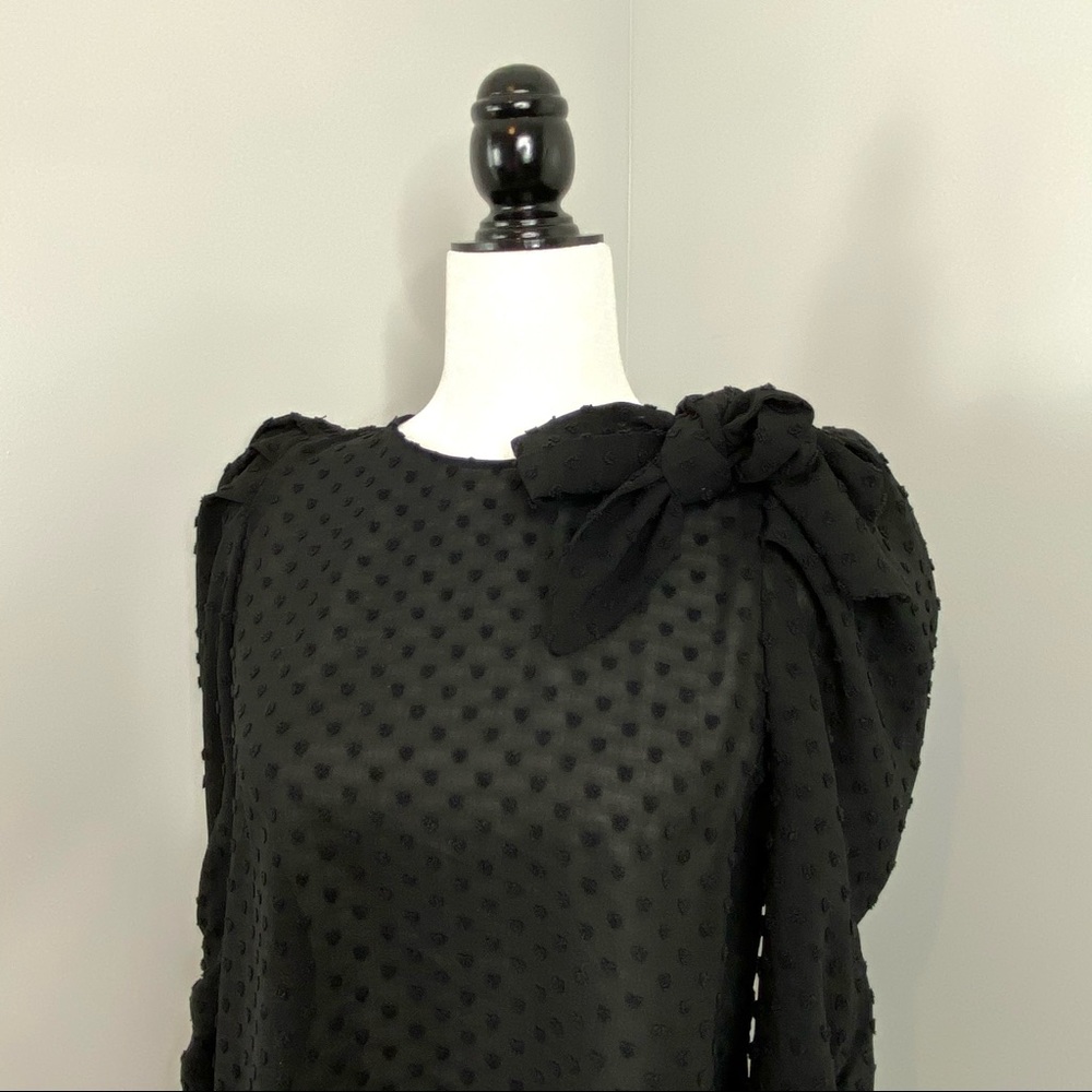 Zara Women’s Victorian Shoulder Tie Puff Sheer Blouse Black Swiss Dot Top XS - Picture 6 of 9